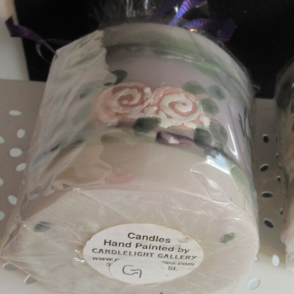 Stylized flowers, 3" Pillar Candle, Hand Painted, Nature, Codes G, D - Picture 3 of 4